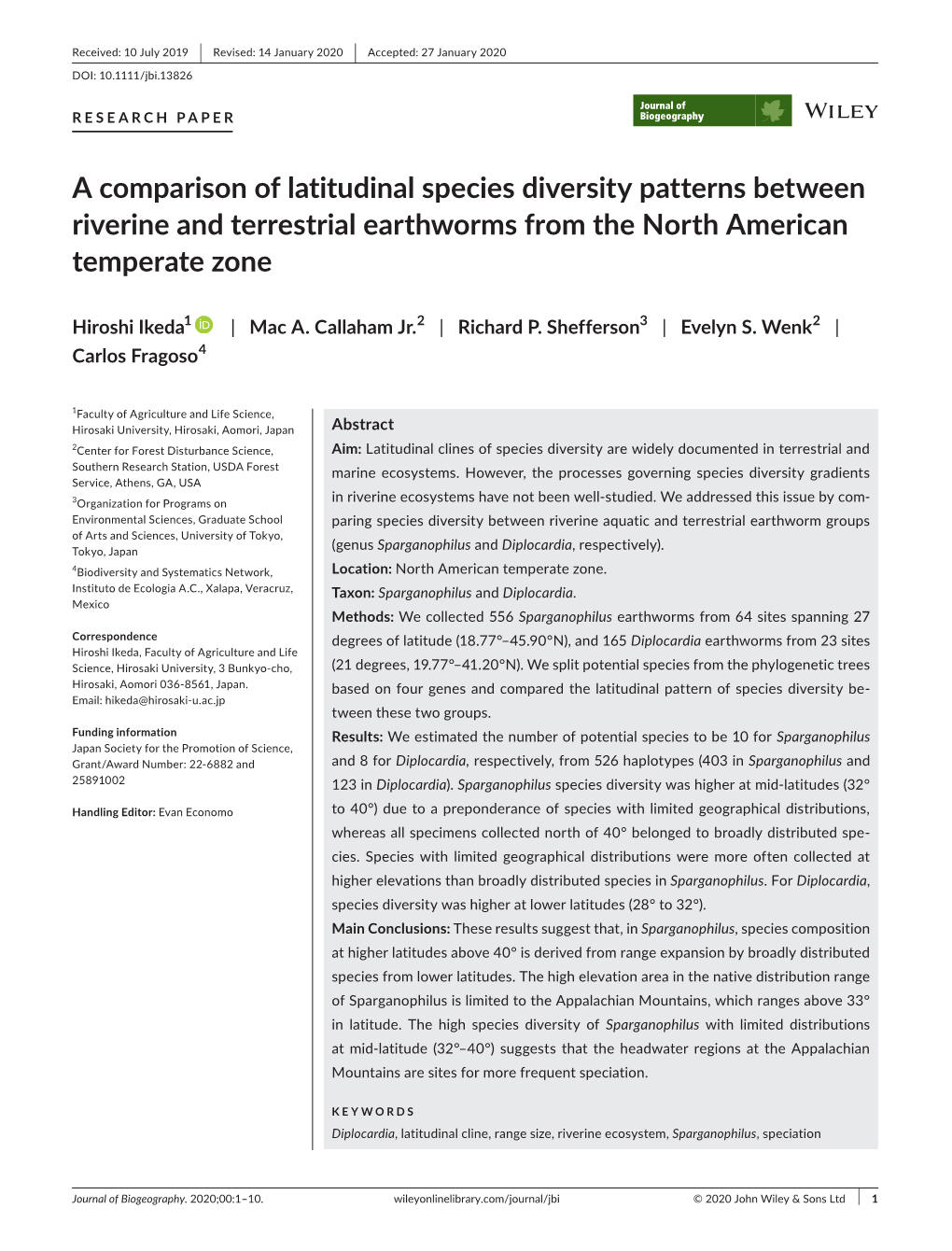 A Comparison of Latitudinal Species Diversity Patterns Between Riverine and Terrestrial Earthworms from the North American Temperate Zone