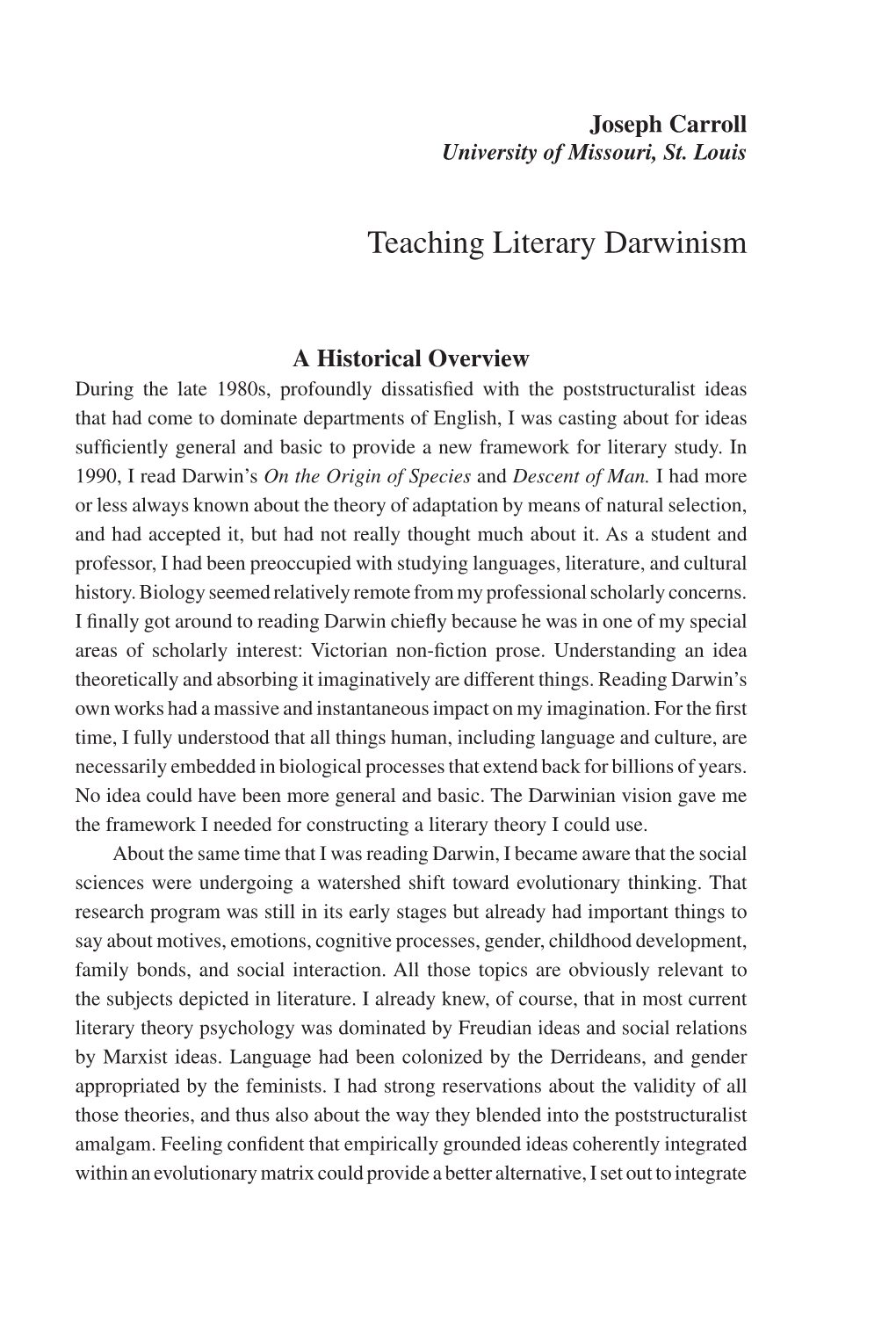 Teaching Literary Darwinism