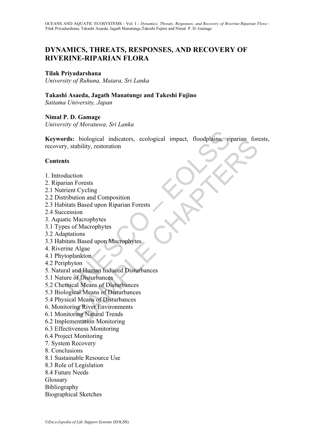 Dynamics, Threats, Responses, and Recovery of Riverine-Riparian Flora - Tilak Priyadarshana, Takashi Asaeda, Jagath Manatunge,Takeshi Fujino and Nimal P