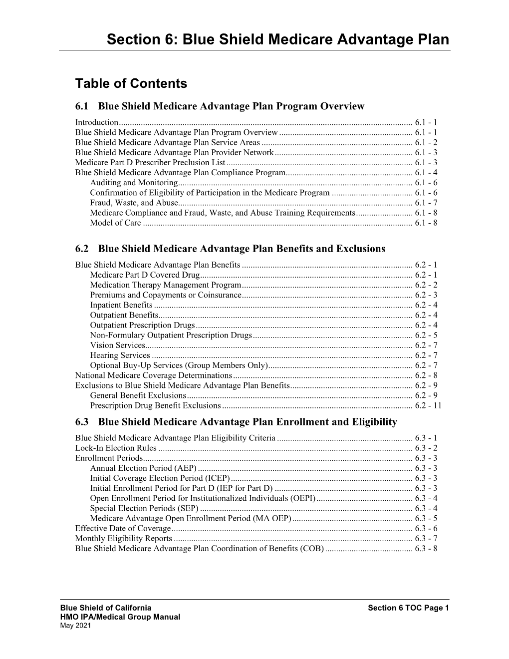 Section 6: Blue Shield Medicare Advantage Plan