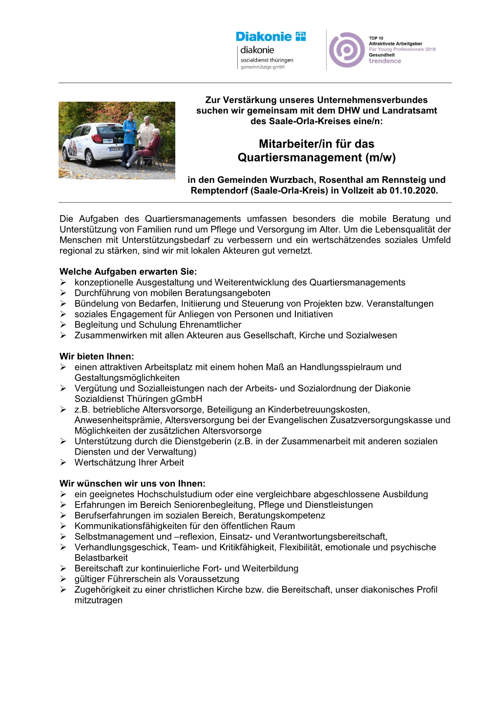 Mitarbeiter/In Für Das Quartiersmanagement (M/W)