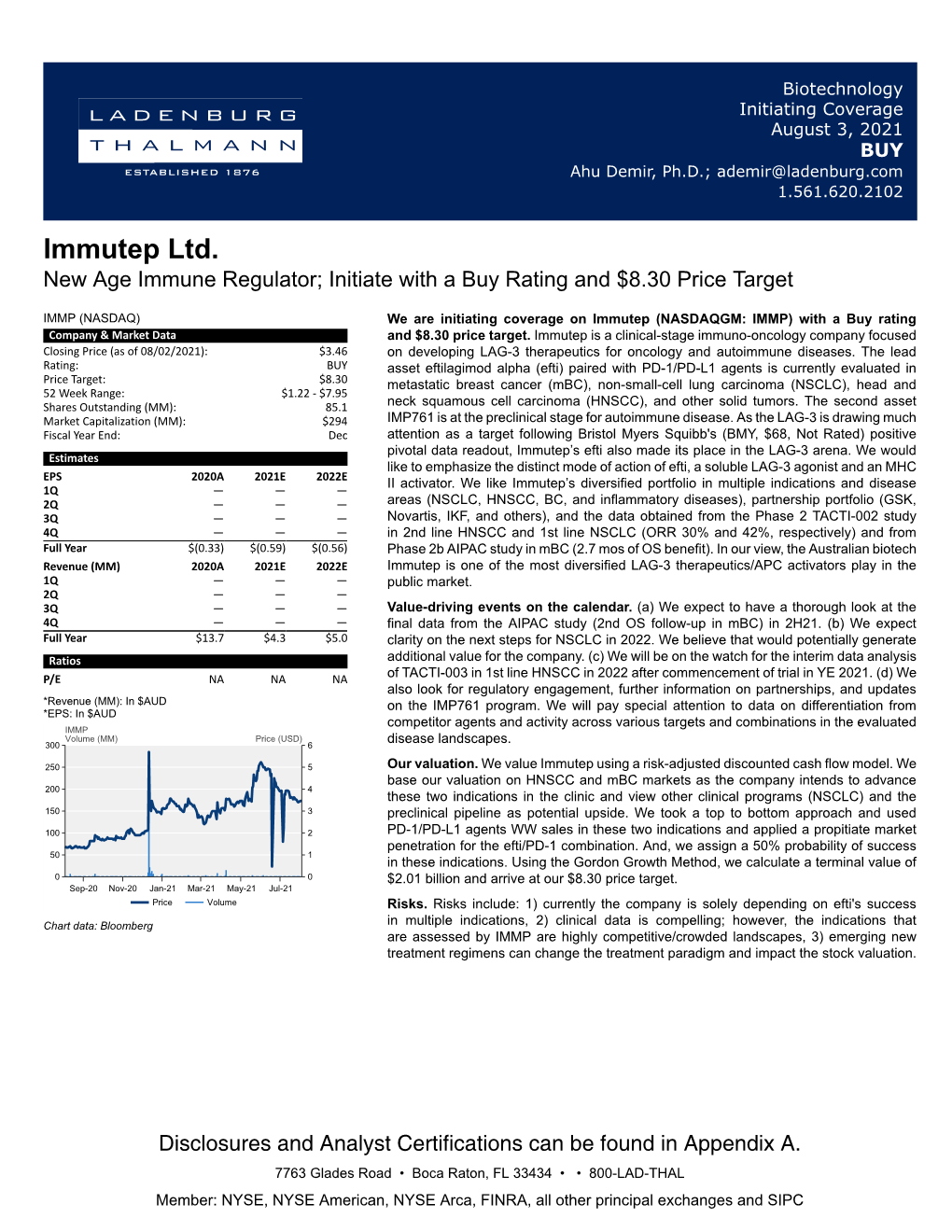 Immutep Ltd. New Age Immune Regulator; Initiate with a Buy Rating and $8.30 Price Target