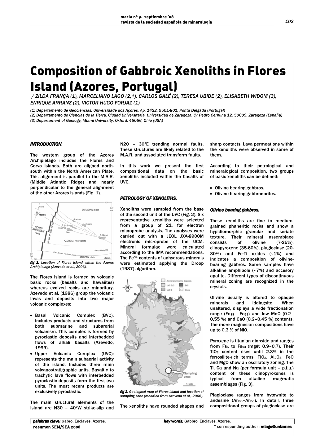 Composition of Gabbroic Xenoliths in Flores Island (Azores, Portugal)