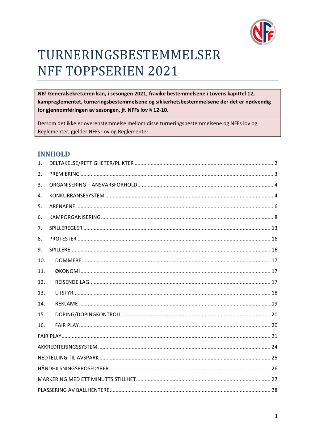 Pdf Turneringsbestemmelser Toppserien 2021