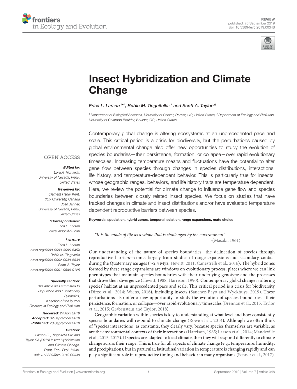 Insect Hybridization and Climate Change