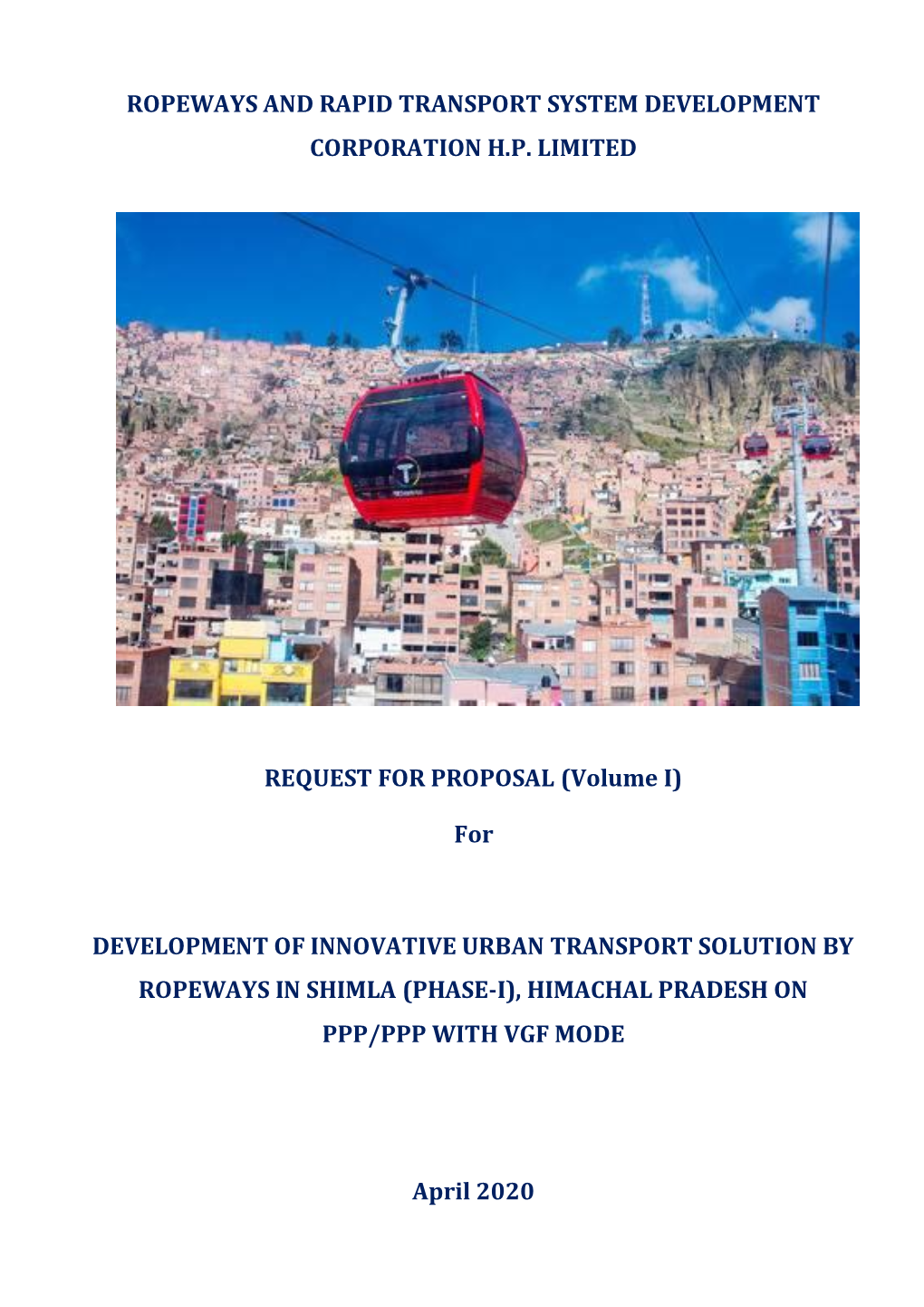 RFP for Development of Innovative Urban Transport Solution in Shimla