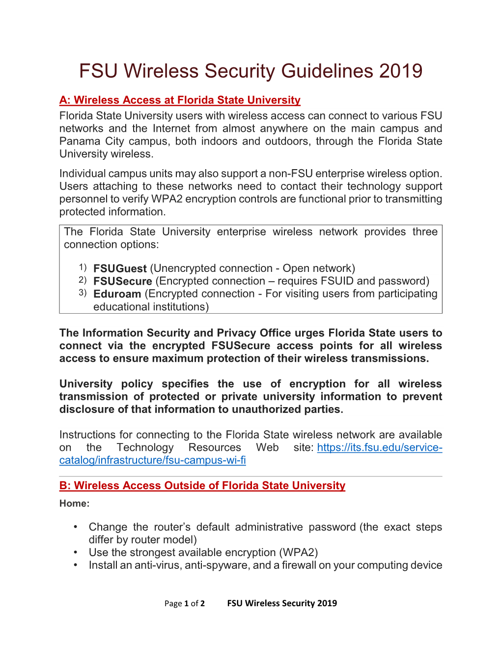 FSU Wireless Security Guidelines 2019