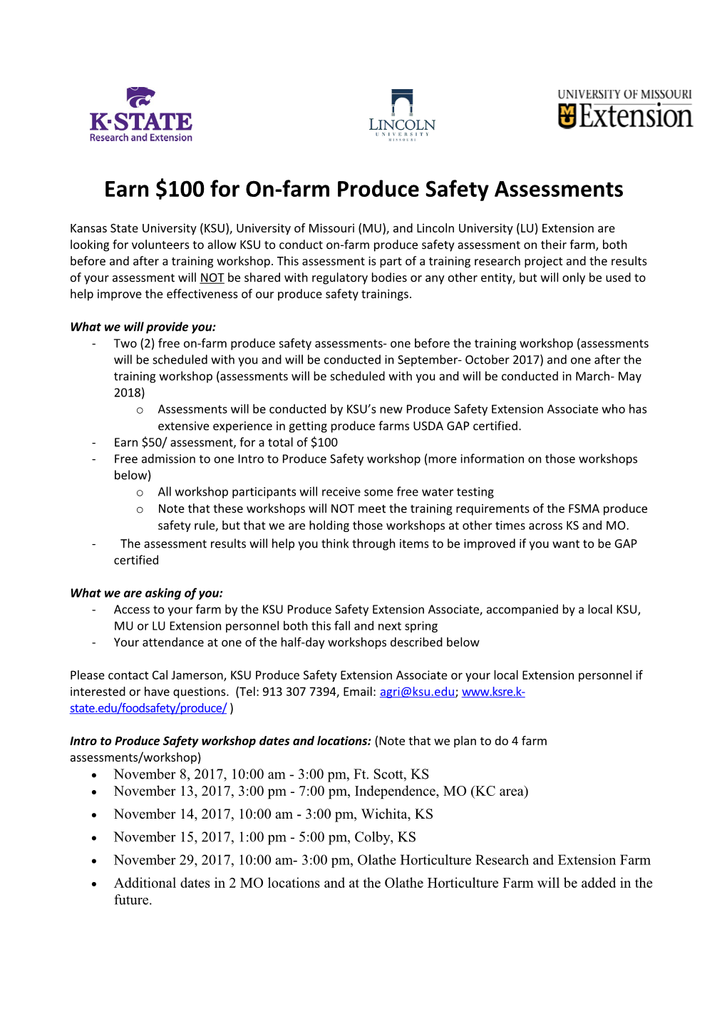 Earn $100 for On-Farm Produce Safety Assessments