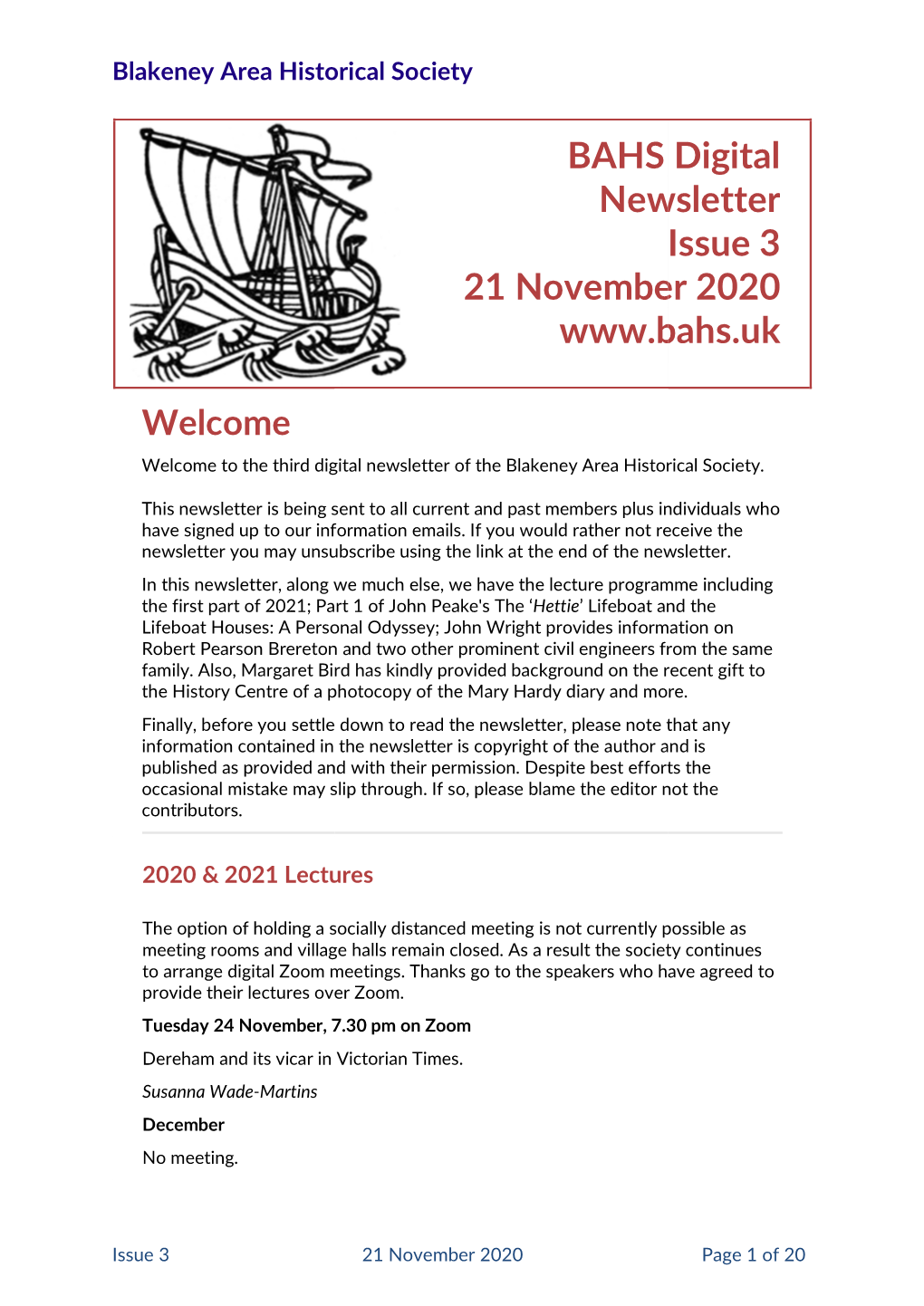 BAHS Digital Newsletter Issue 21 November 2020