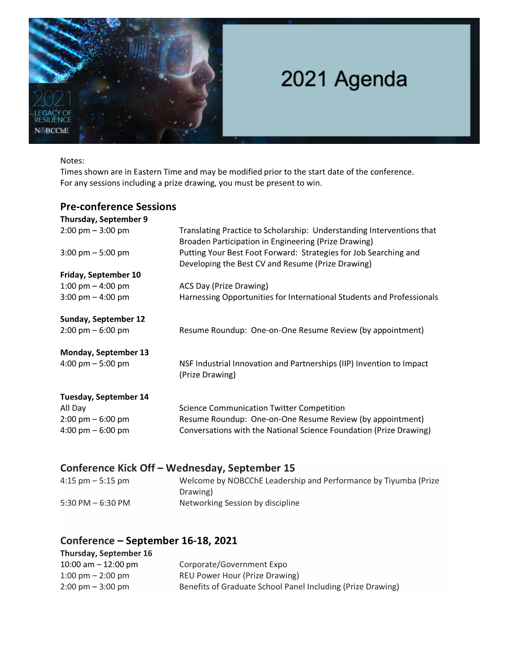 Pre-Conference Conference Kick Off – Wednesday, September 15