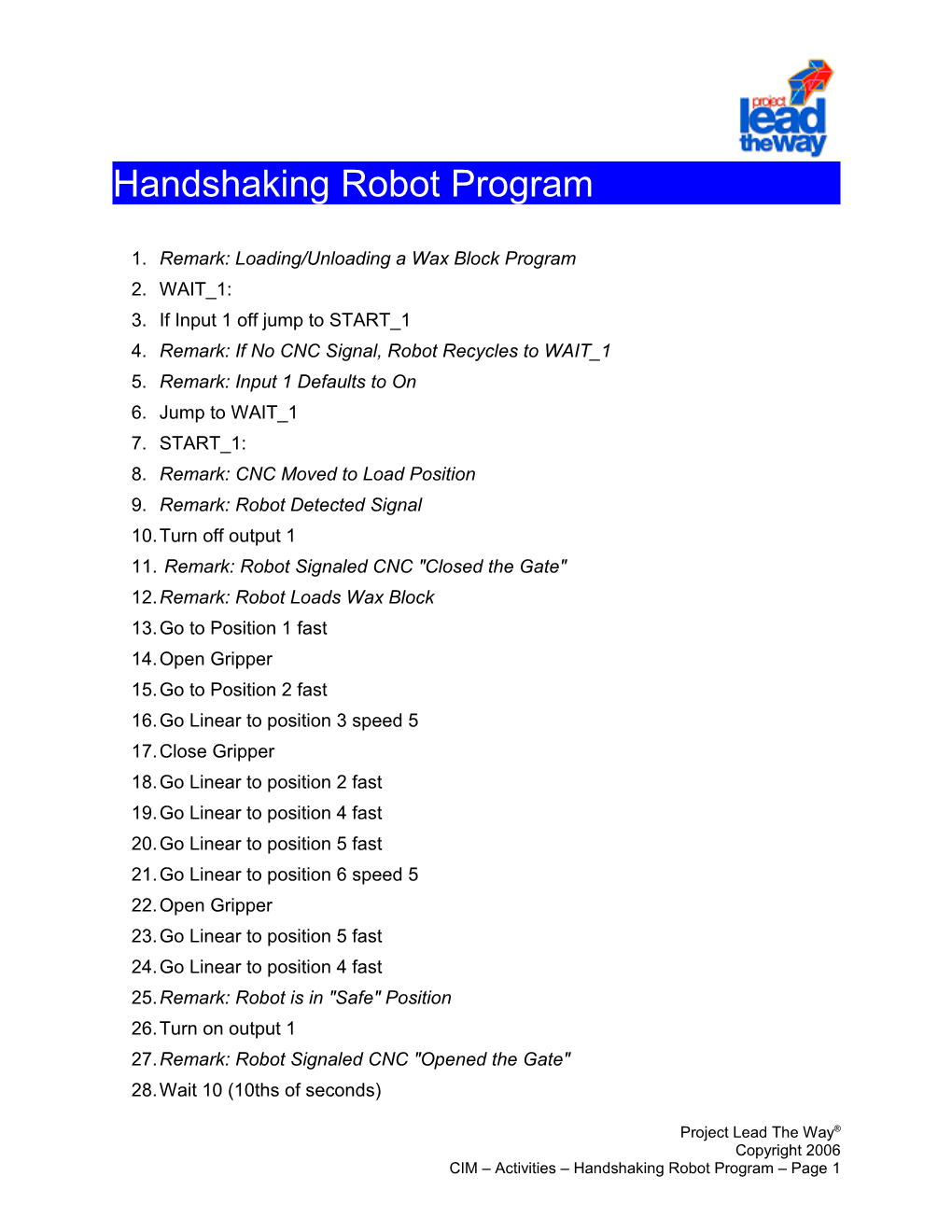 Handshaking Robot Program