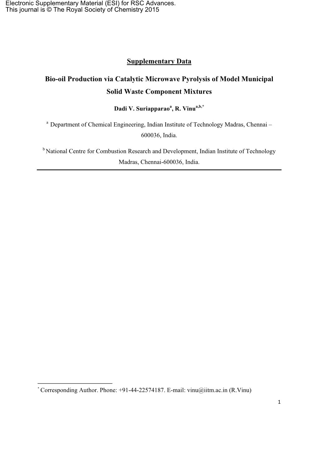 Supplementary Data Bio-Oil Production Via Catalytic Microwave Pyrolysis of Model Municipal Solid Waste Component Mixtures