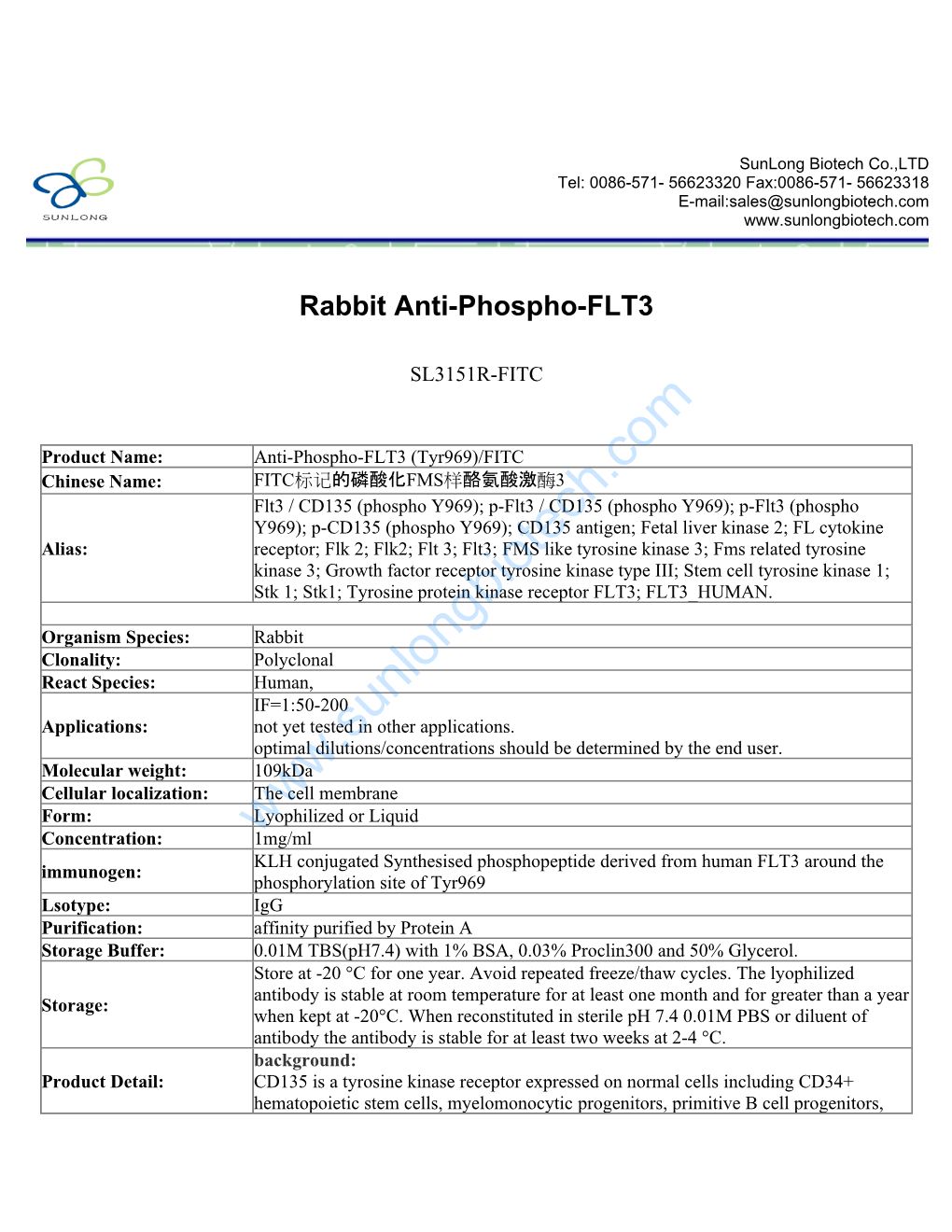 Rabbit Anti-Phospho-FLT3-SL3151R-FITC