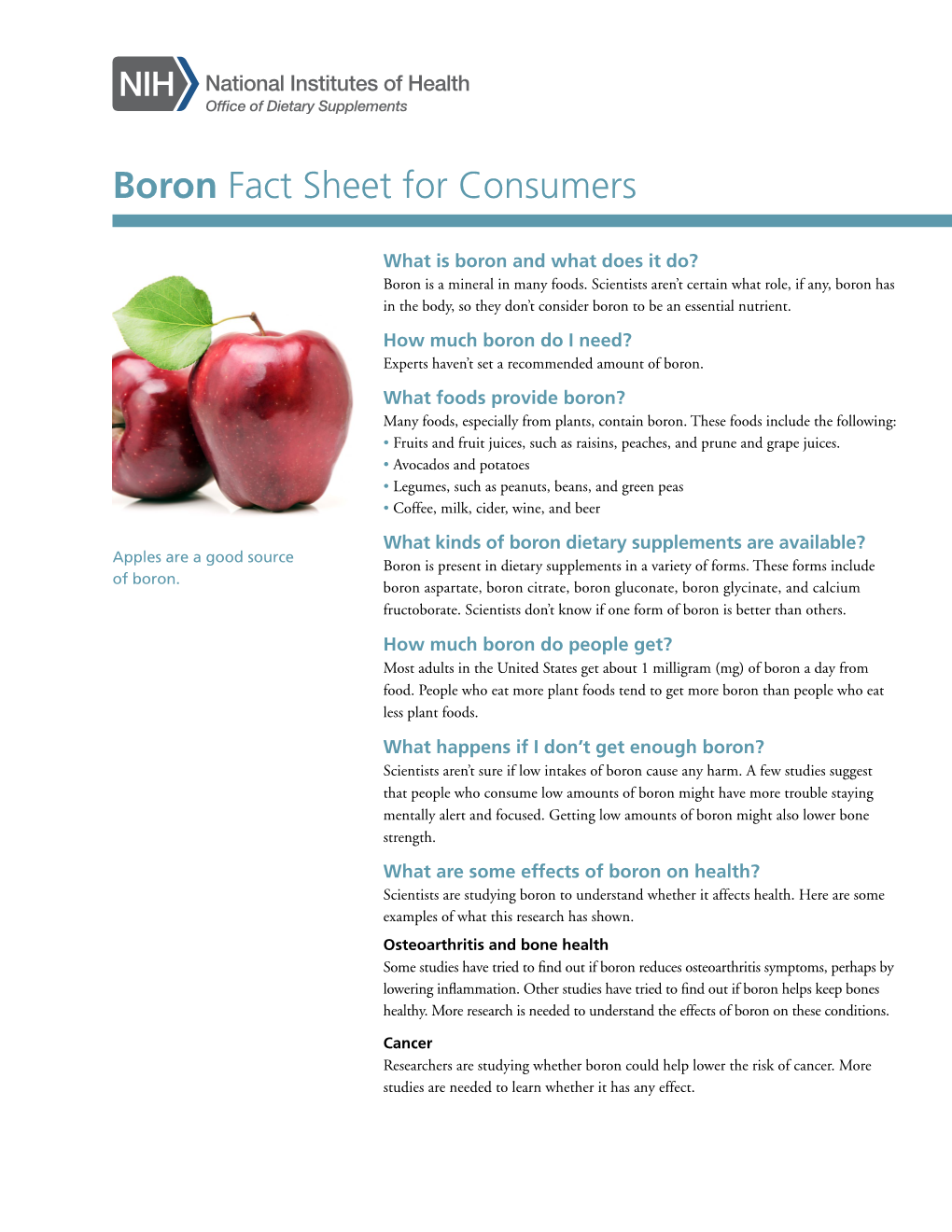 Boron Fact Sheet for Consumers