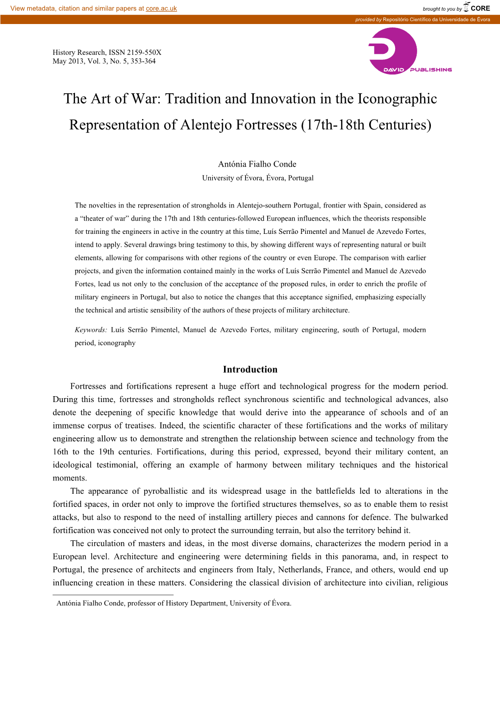 The Art of War: Tradition and Innovation in the Iconographic Representation of Alentejo Fortresses (17Th-18Th Centuries)