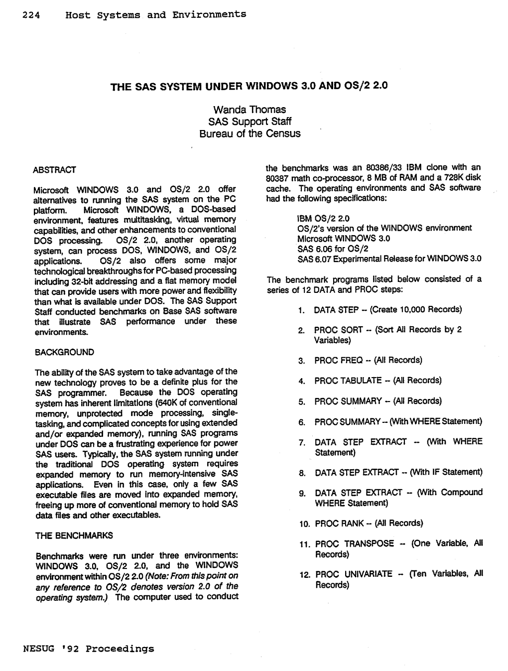 The SAS System Under Windows 3.0 and OS/2.0