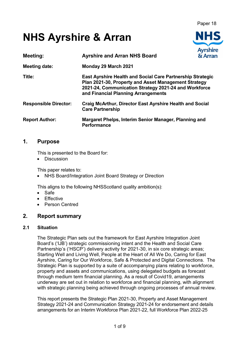 Paper 18: East Ayrshire Strategic Plan