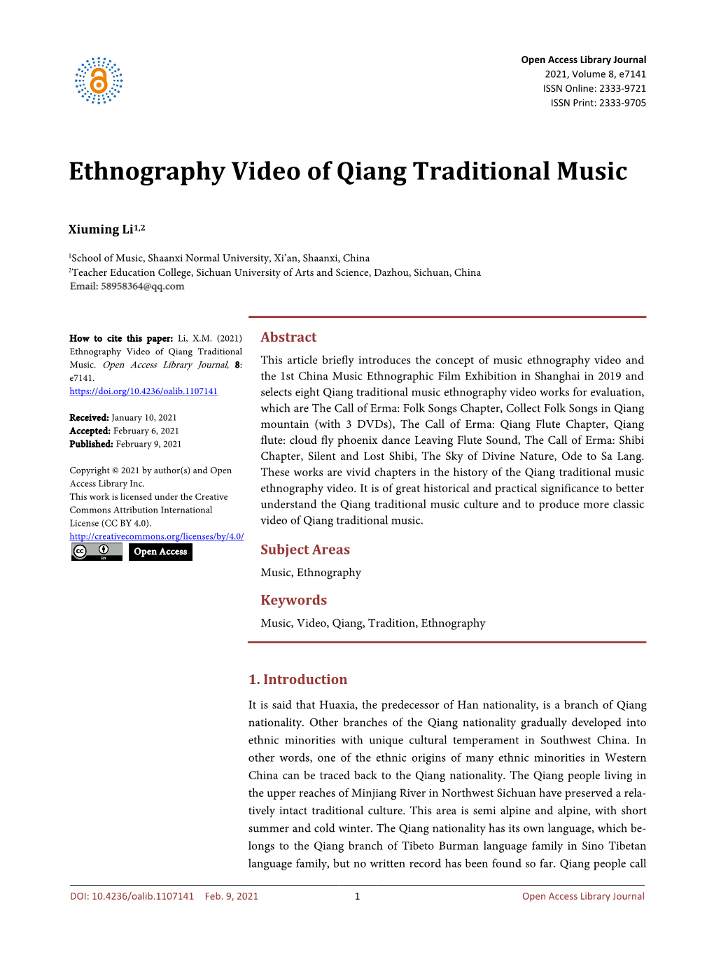 Ethnography Video of Qiang Traditional Music