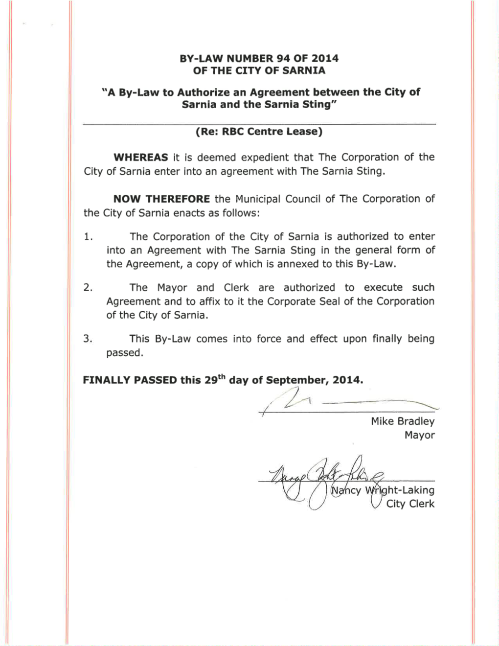 A By-Law to Authorize an Agreement Between the City of The