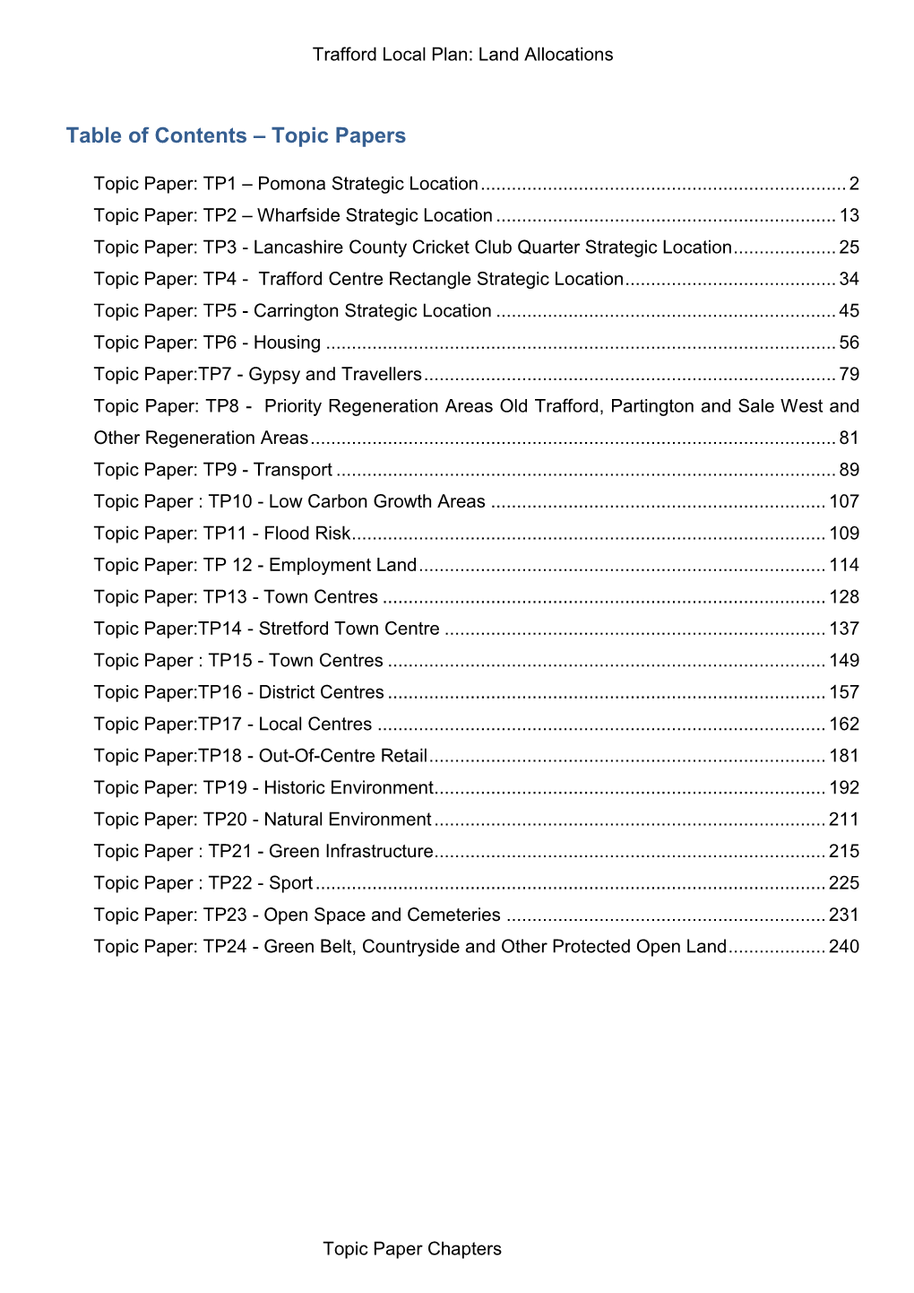 Topic Paper Chapters