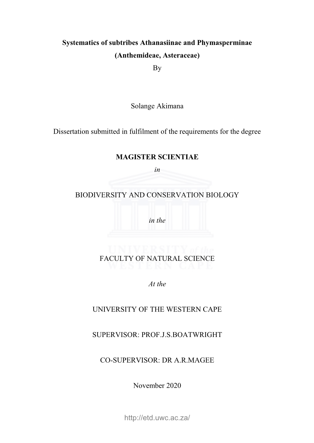 By Solange Akimana Dissertation Submitted In