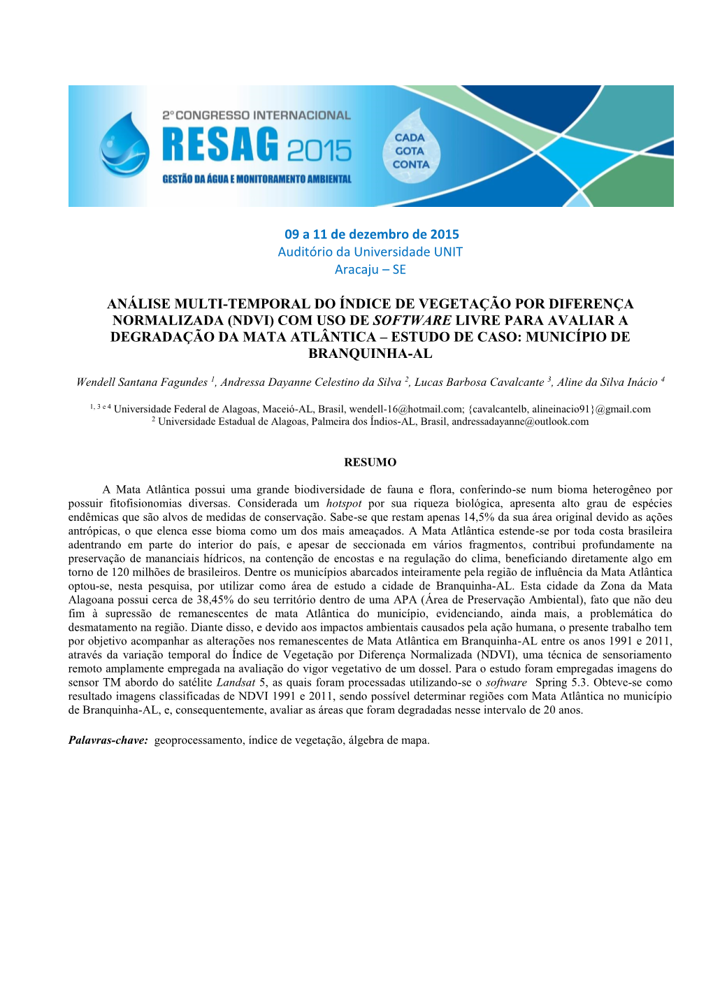 Análise Multi-Temporal Do Índice De Vegetação Por Diferença