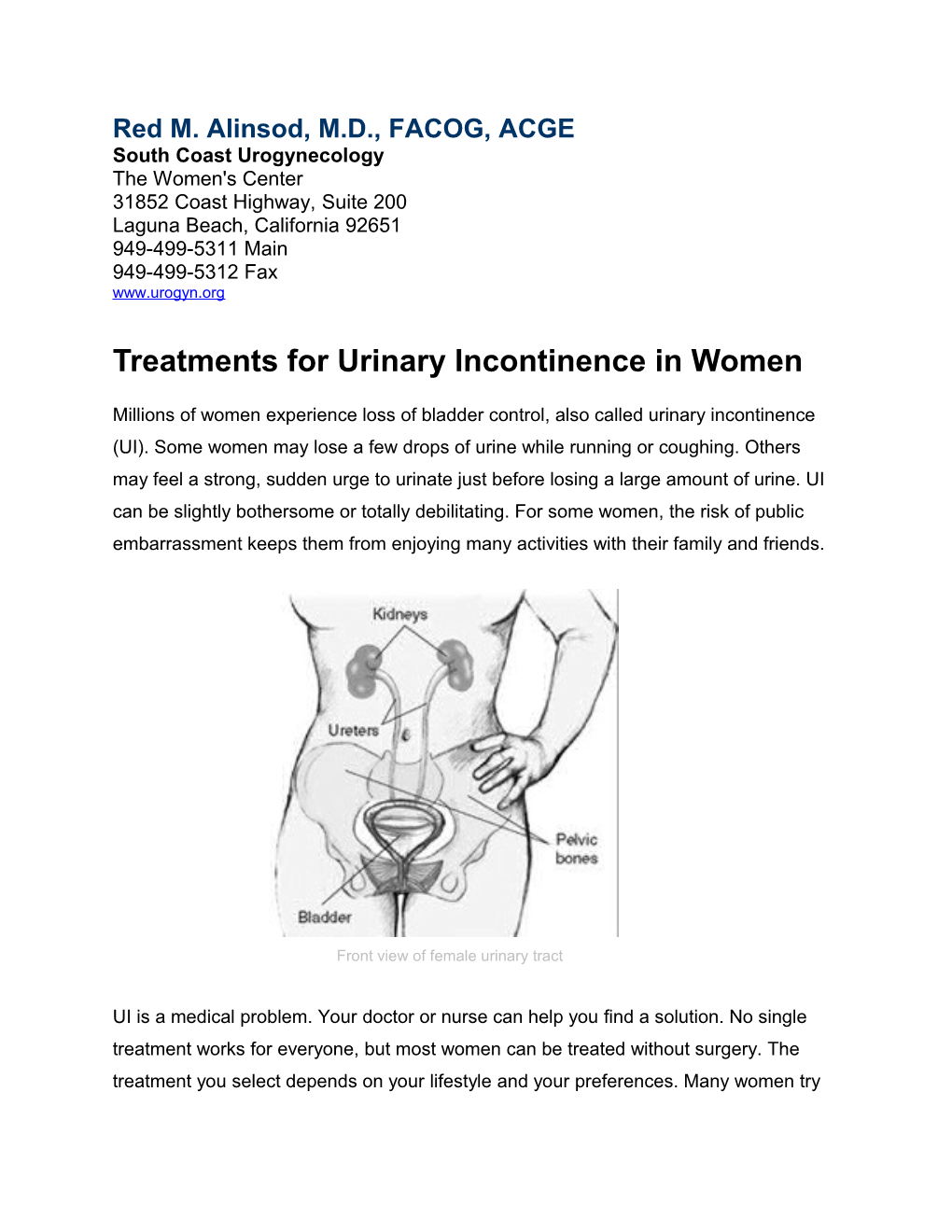 Treatments For Urinary Incontinence In Women