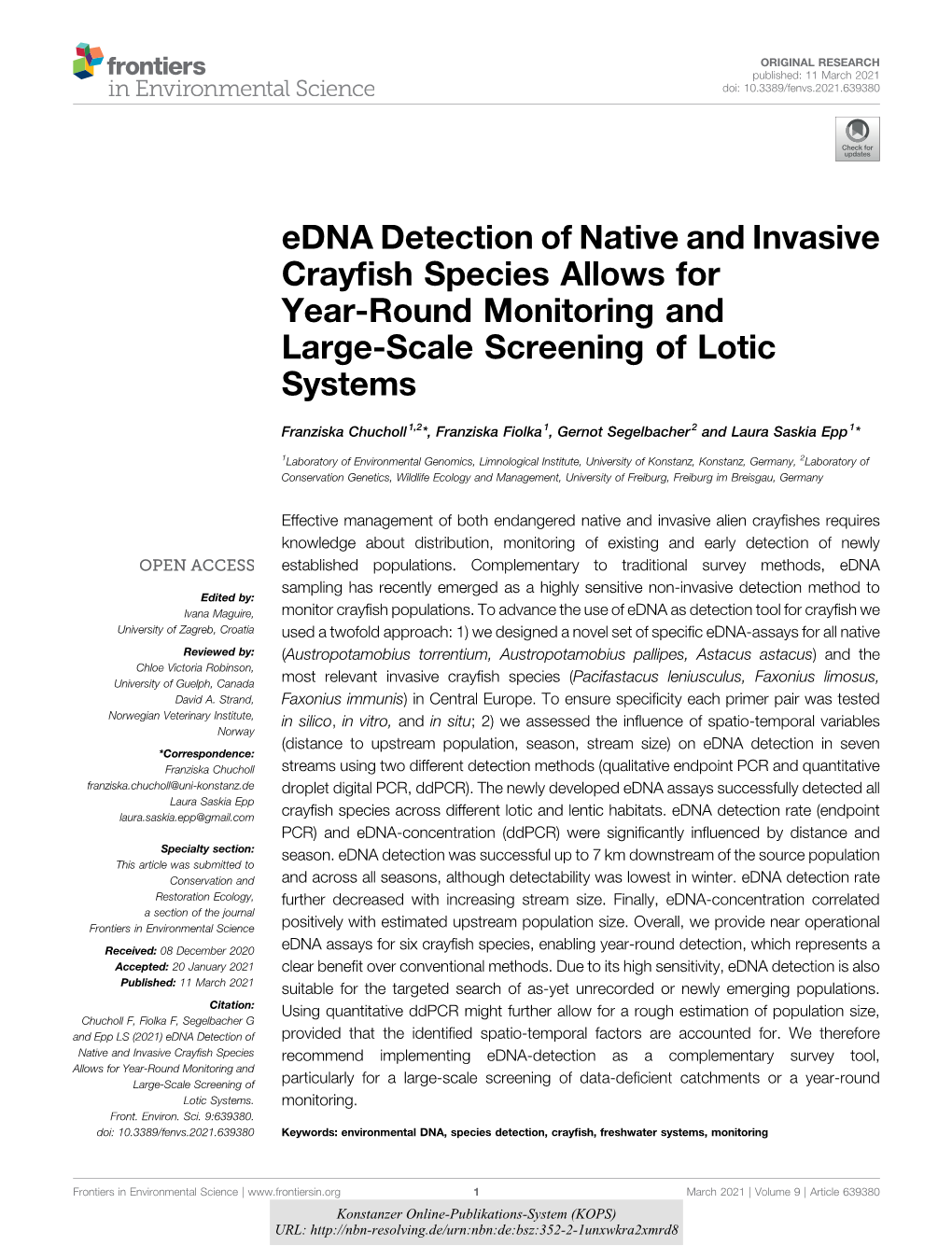 Edna Detection of Native and Invasive Crayfish Species Allows