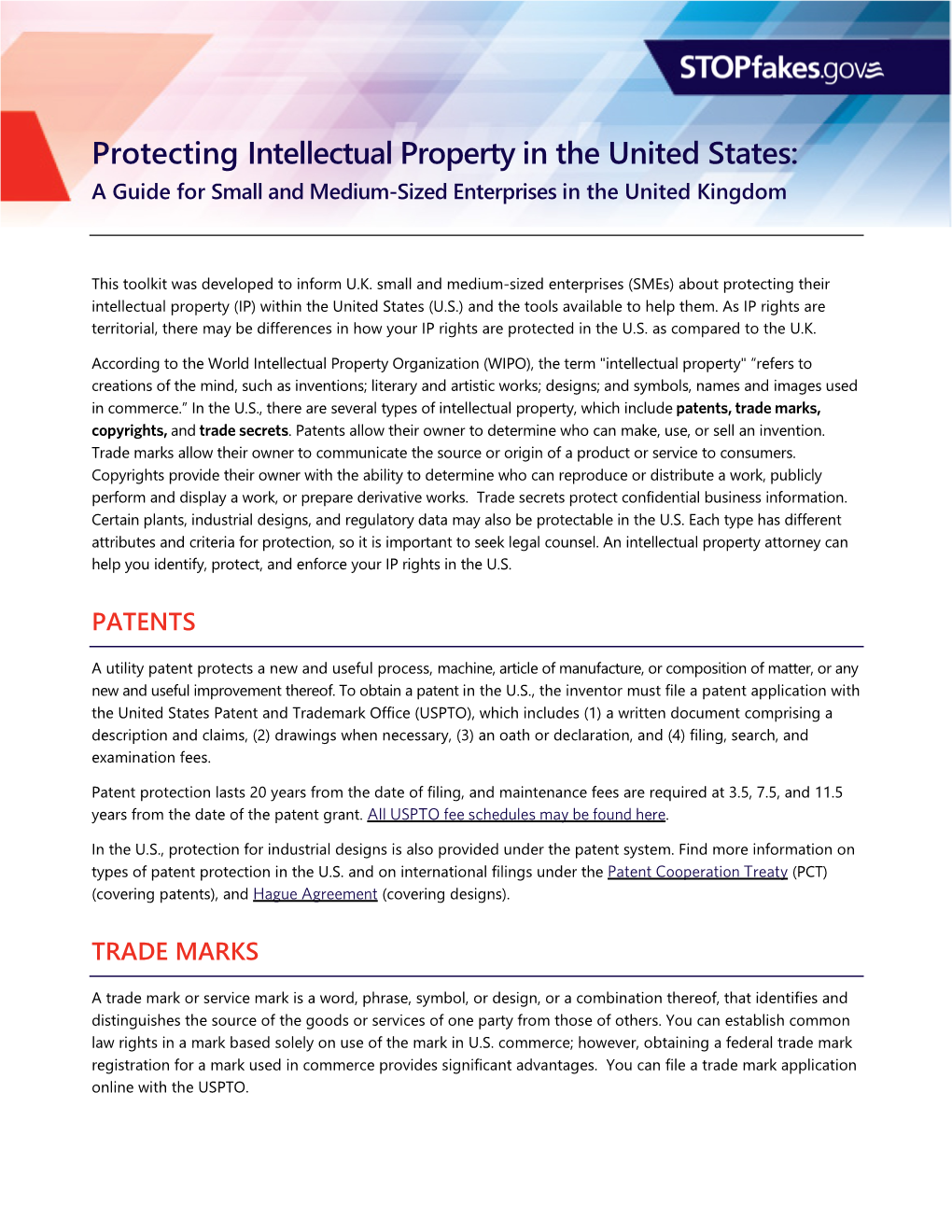 Protecting Intellectual Property in the United States: a Guide for Small and Medium-Sized Enterprises in the United Kingdom