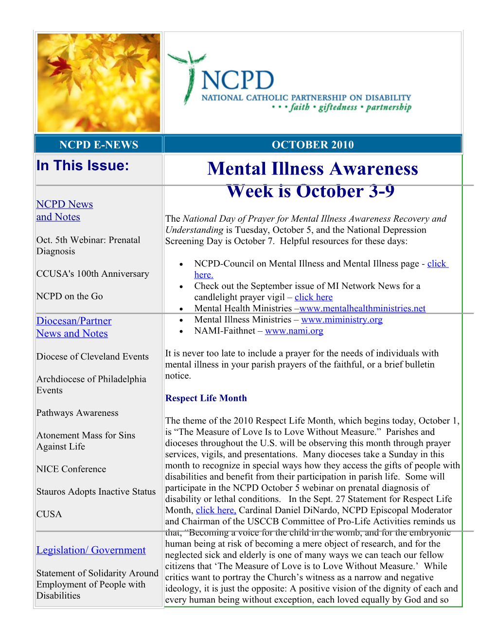 NCPD-Council on Mental Illness and Mental Illness Page - Click Here