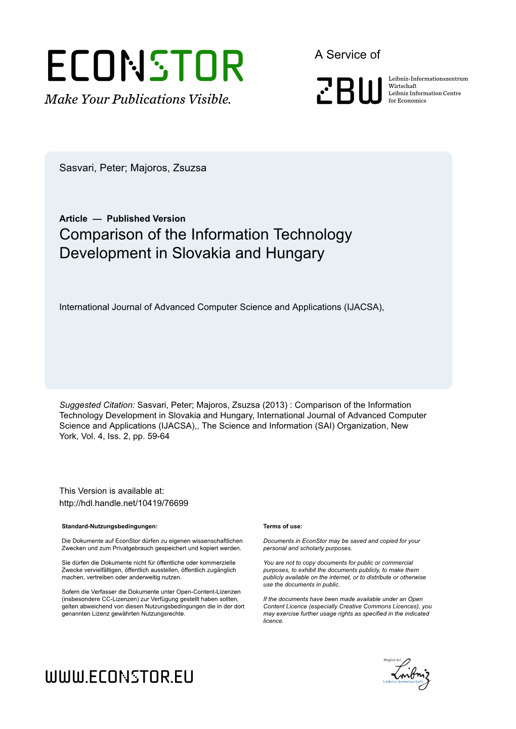 Comparison of the Information Technology Development in Slovakia and Hungary