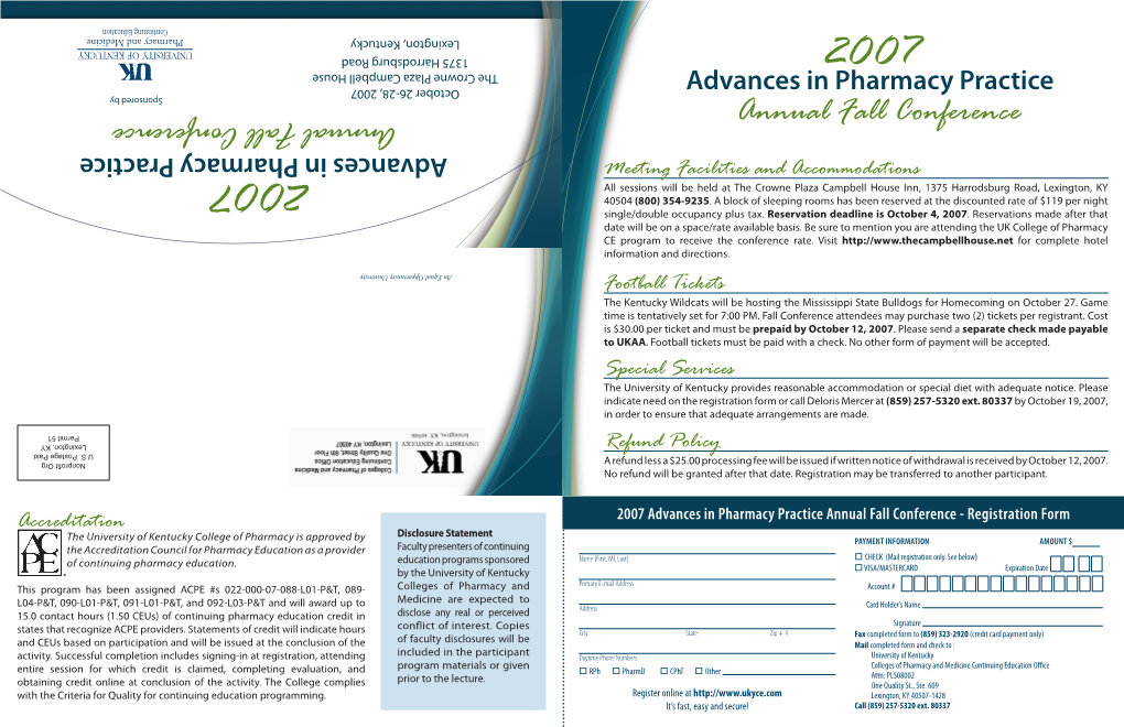 2007 Advances in Pharmacy Practice Annual Fall Conference - Registration Form Registration - Conference Fall Annual Practice Pharmacy in Advances 2007
