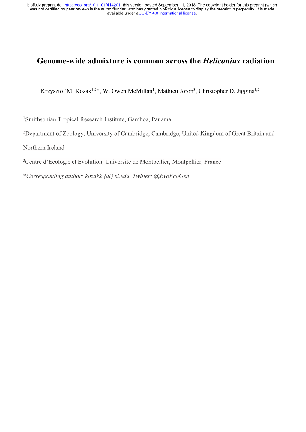 Genome-Wide Admixture Is Common Across the Heliconius Radiation