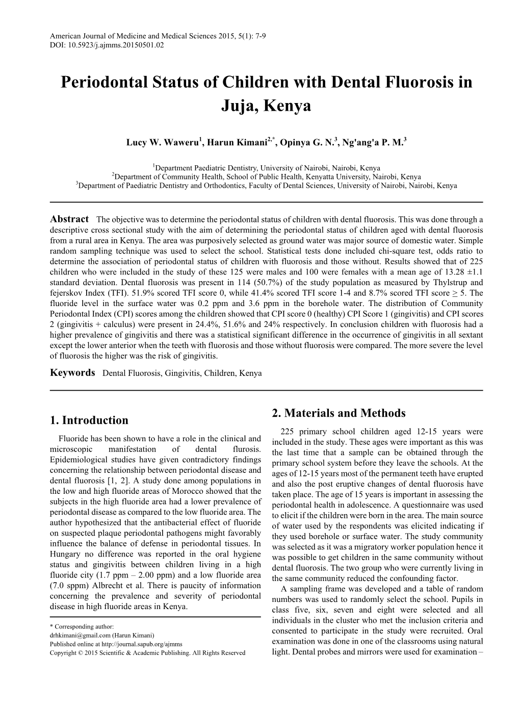 Dental Fluorosis, Gingivitis, Children, Kenya