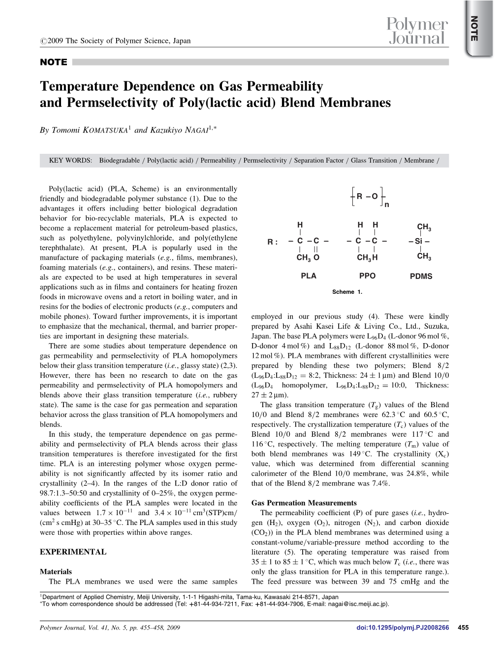 Temperature Dependence on Gas Permeability and Permselectivity of Poly(Lactic Acid) Blend Membranes