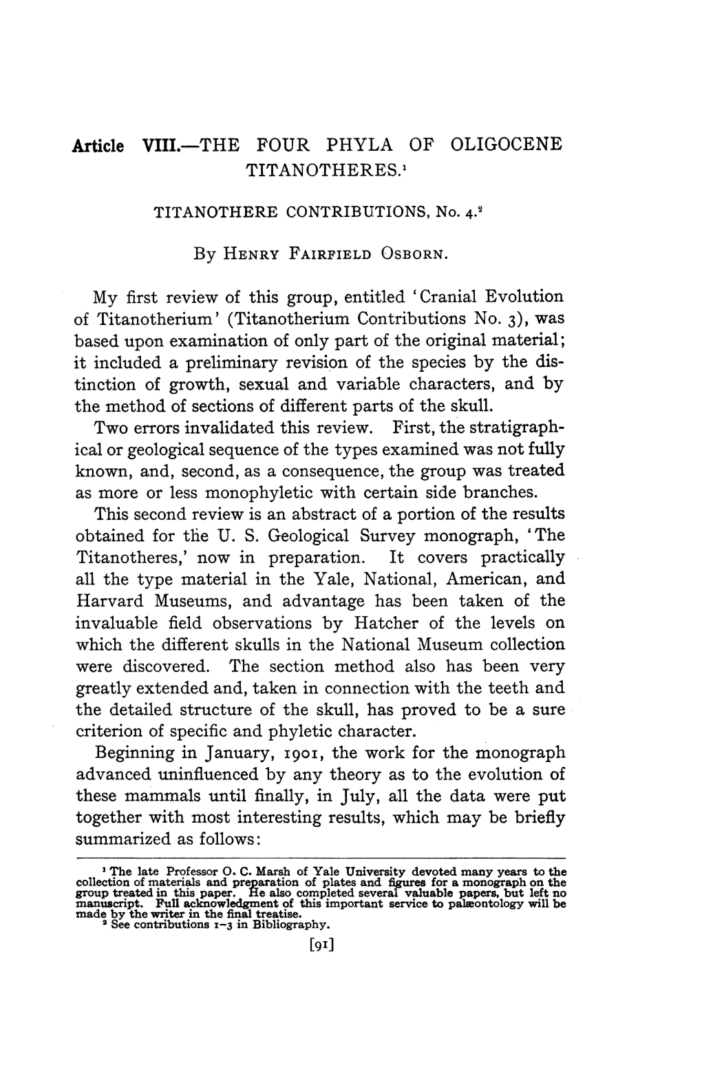 The Four Phyla of Oligocene Titanotheres.1 Titanothere Contributions, No