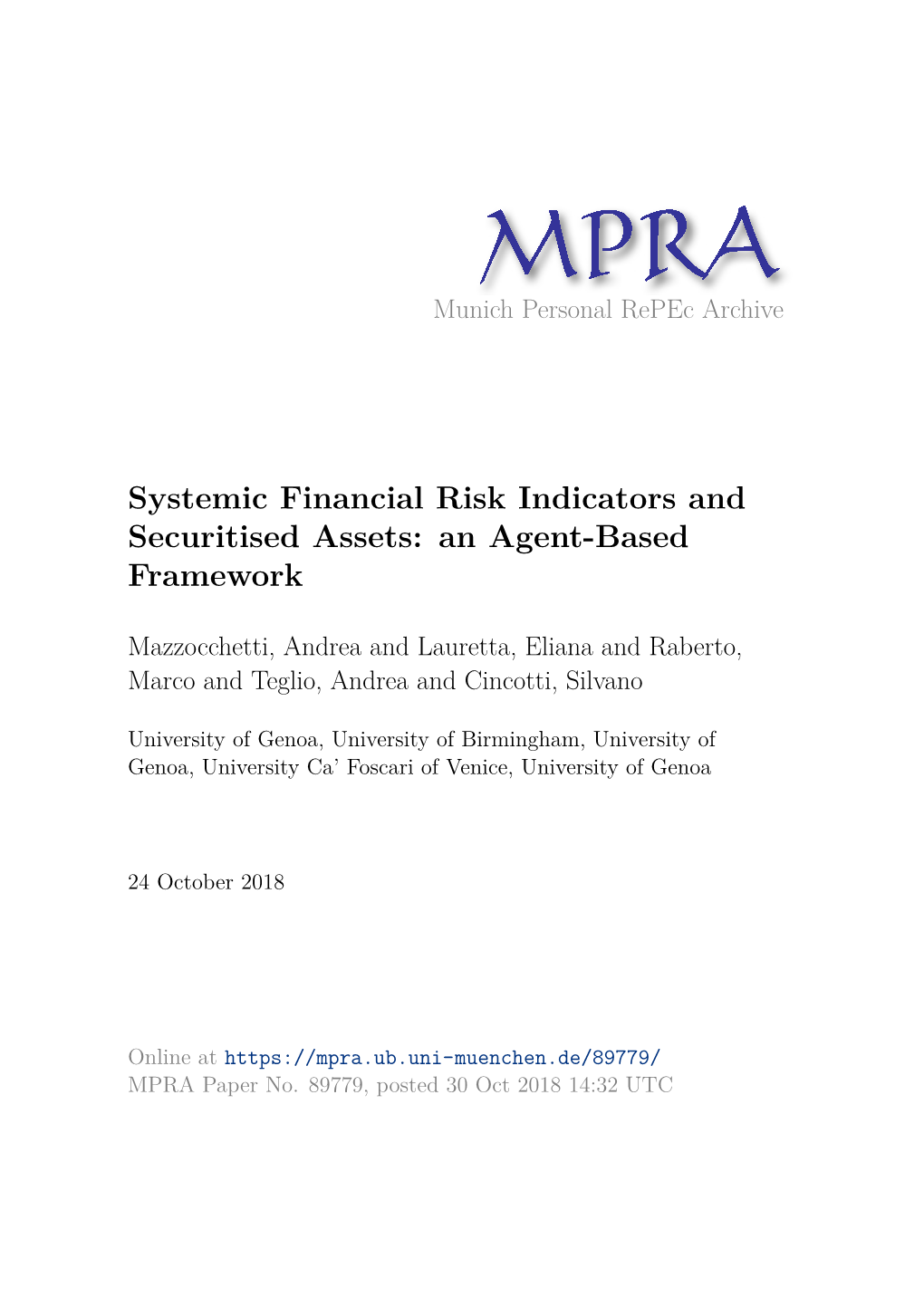 Systemic Financial Risk Indicators and Securitised Assets: an Agent-Based Framework