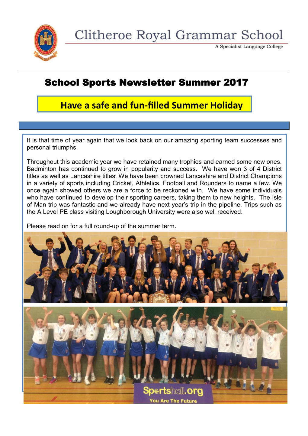 School Sports Newsletter Summer 2017