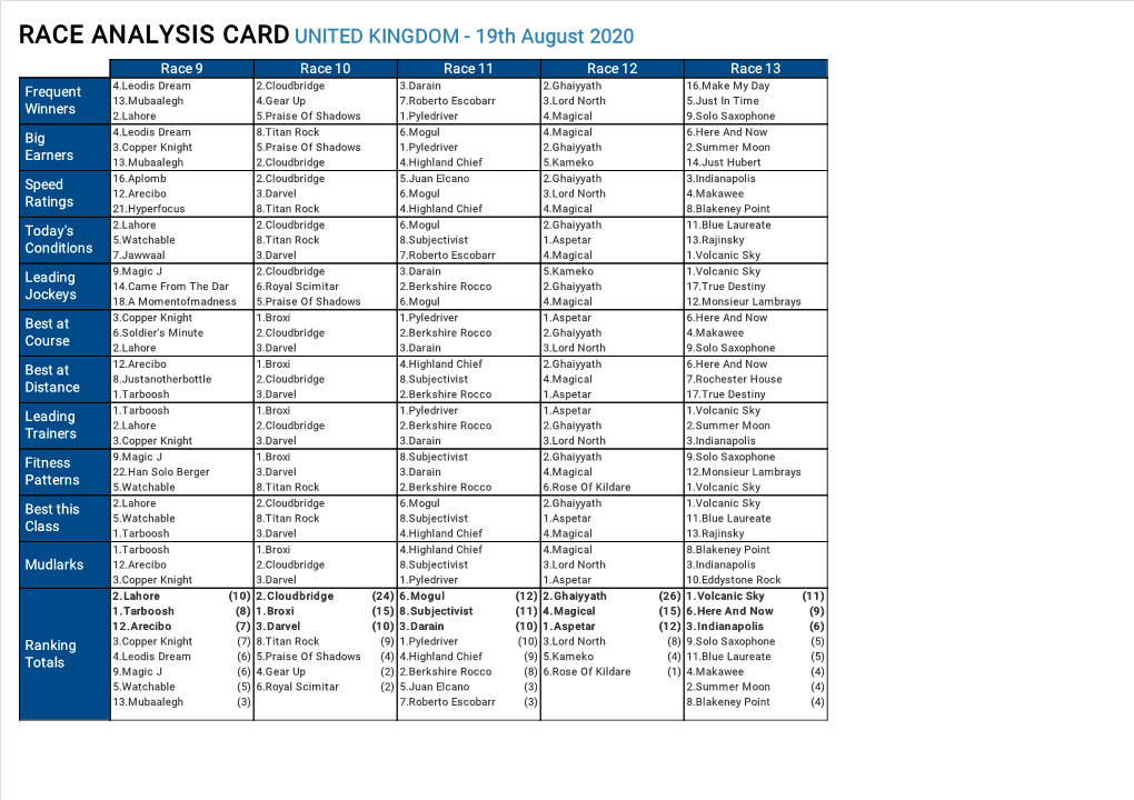 Race Analysis Card