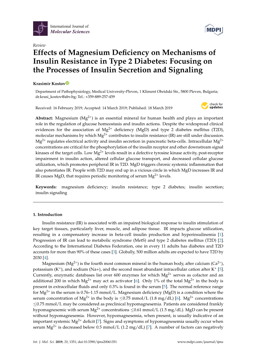 Effects of Magnesium Deficiency on Mechanisms of Insulin Resistance in Type 2 Diabetes