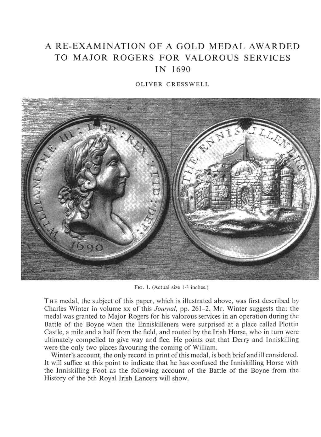 A Re-Examination of a Gold Medal Awarded to Major Rogers for Valorous Services in 1690