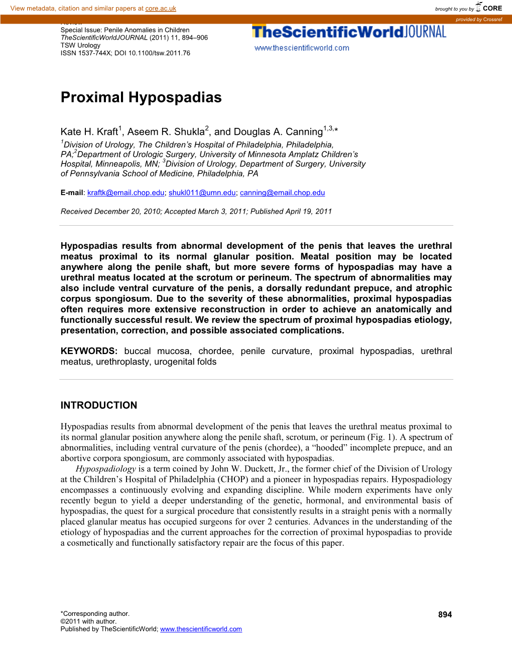 Proximal Hypospadias