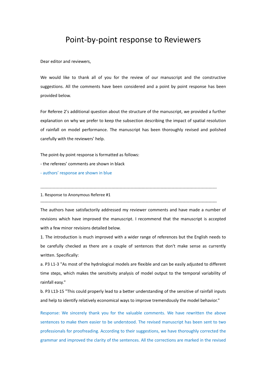 Point-By-Point Response to Reviewers