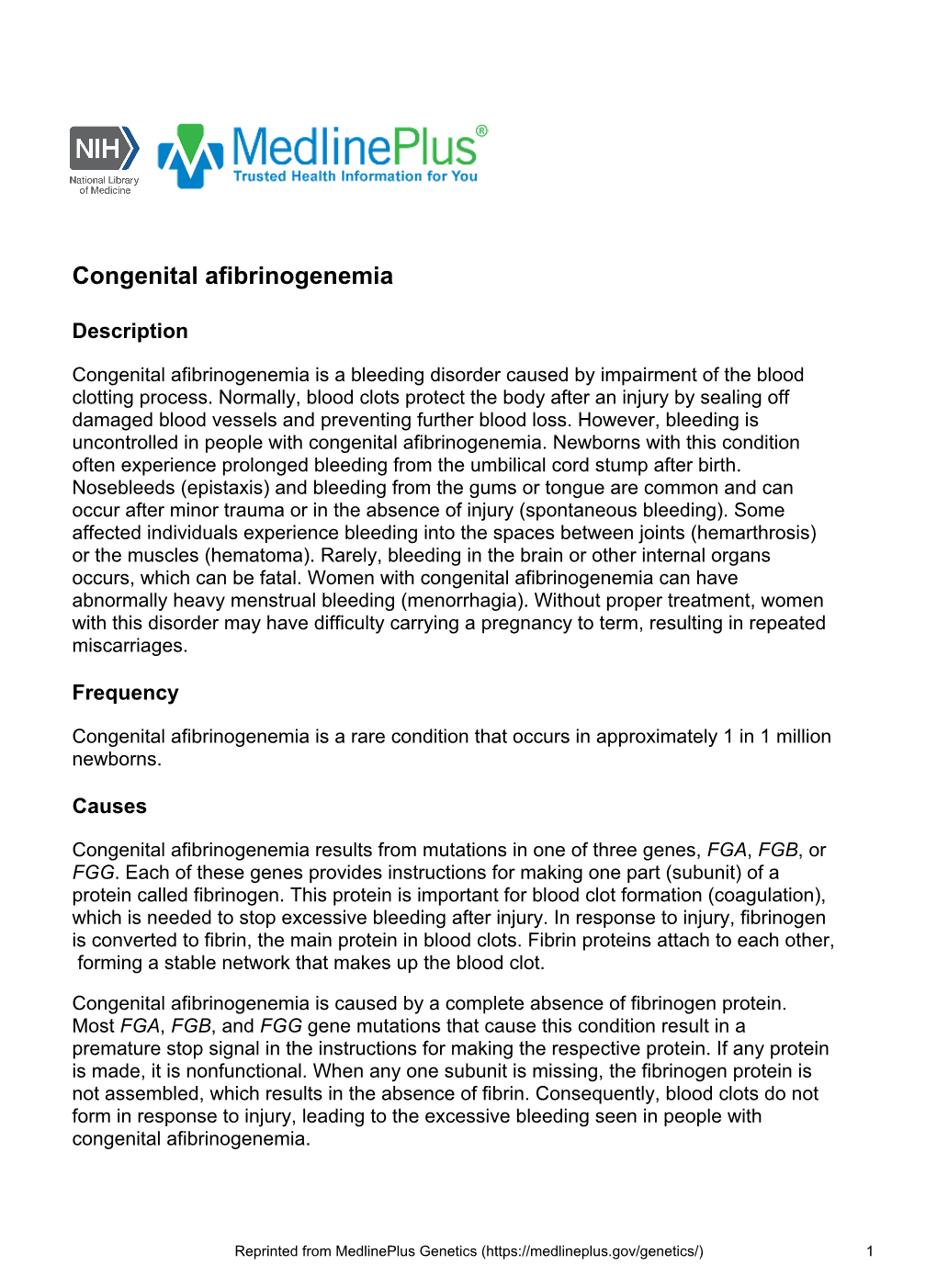 Congenital Afibrinogenemia