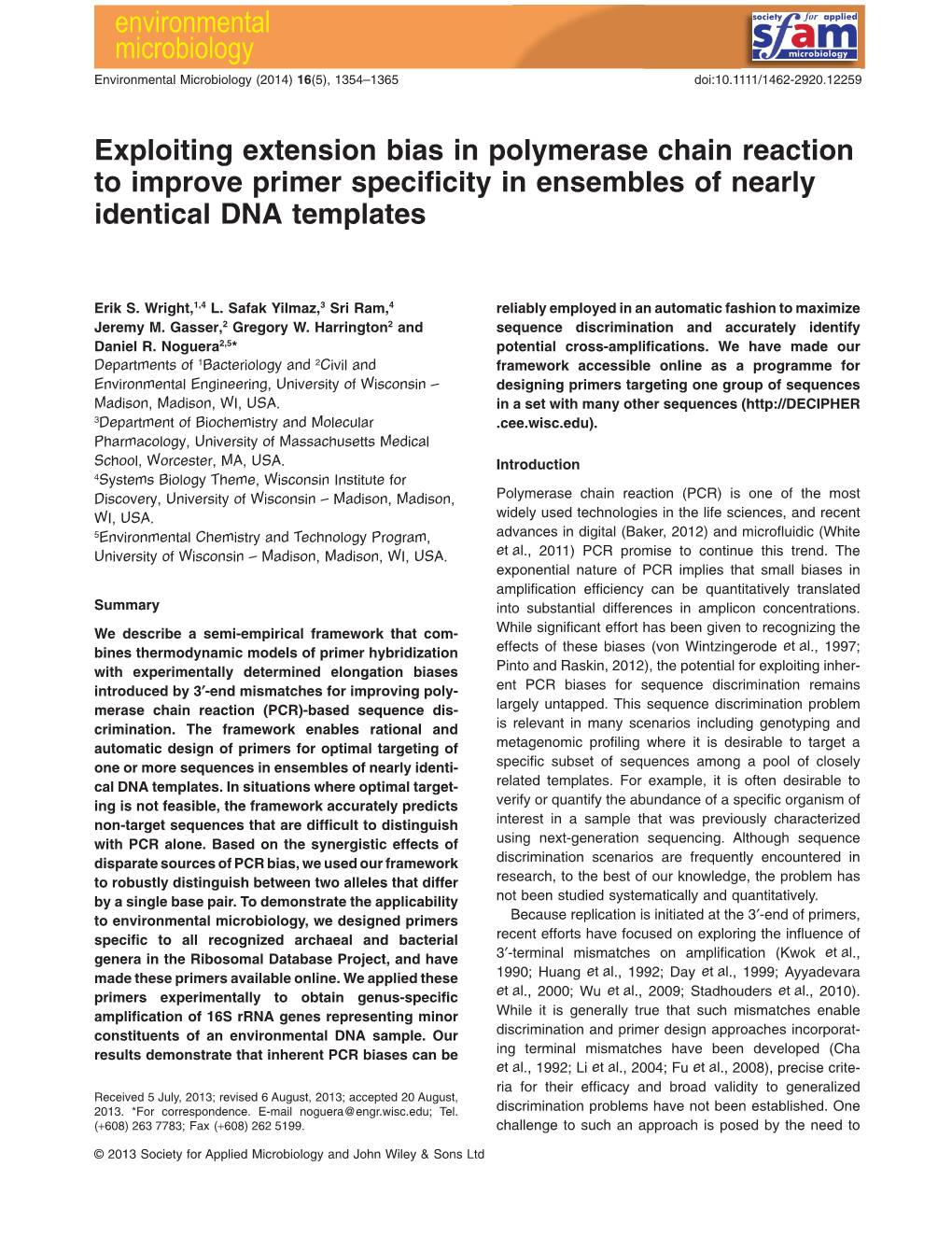 Exploiting Extension Bias in Polymerase Chain Reaction to Improve Primer Speciﬁcity in Ensembles of Nearly Identical DNA Templates