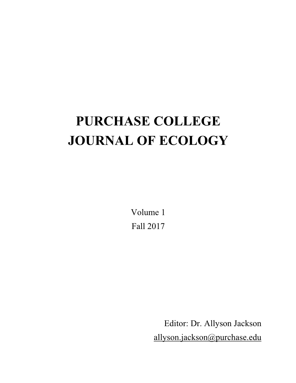 2017 Volume 1 Purchase College Journal of Ecology