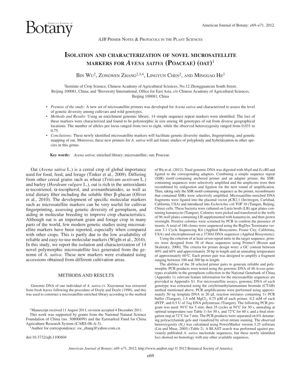 Isolation and Characterization of Novel Microsatellite Markers for Avena