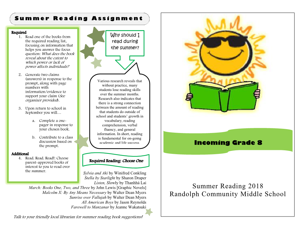 Summer Reading 2018 Randolph Community Middle School Sheet