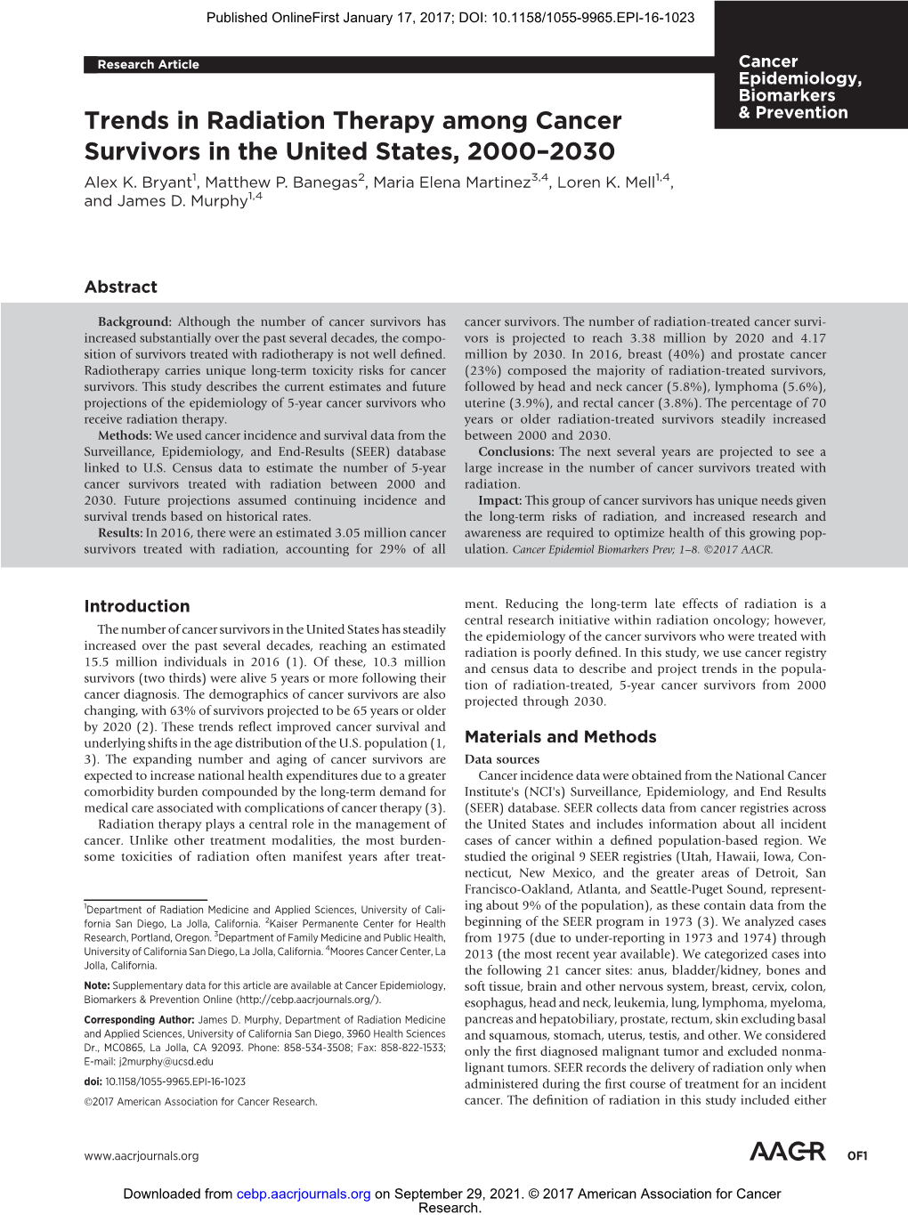 Trends in Radiation Therapy Among Cancer Survivors in the United States, 2000 −2030