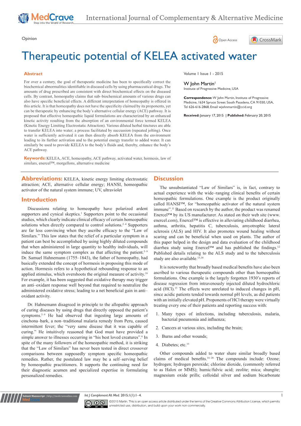 Therapeutic Potential of KELEA Activated Water